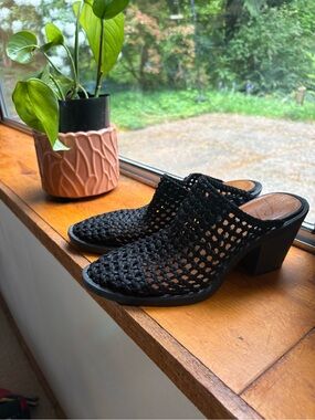Blowfish Black Woven Slip-On Mule Heels